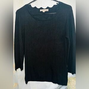 Philosophy Sweater Dark BlackPullover Scalloped Edges 3/4 Sleeve Preppy Small
